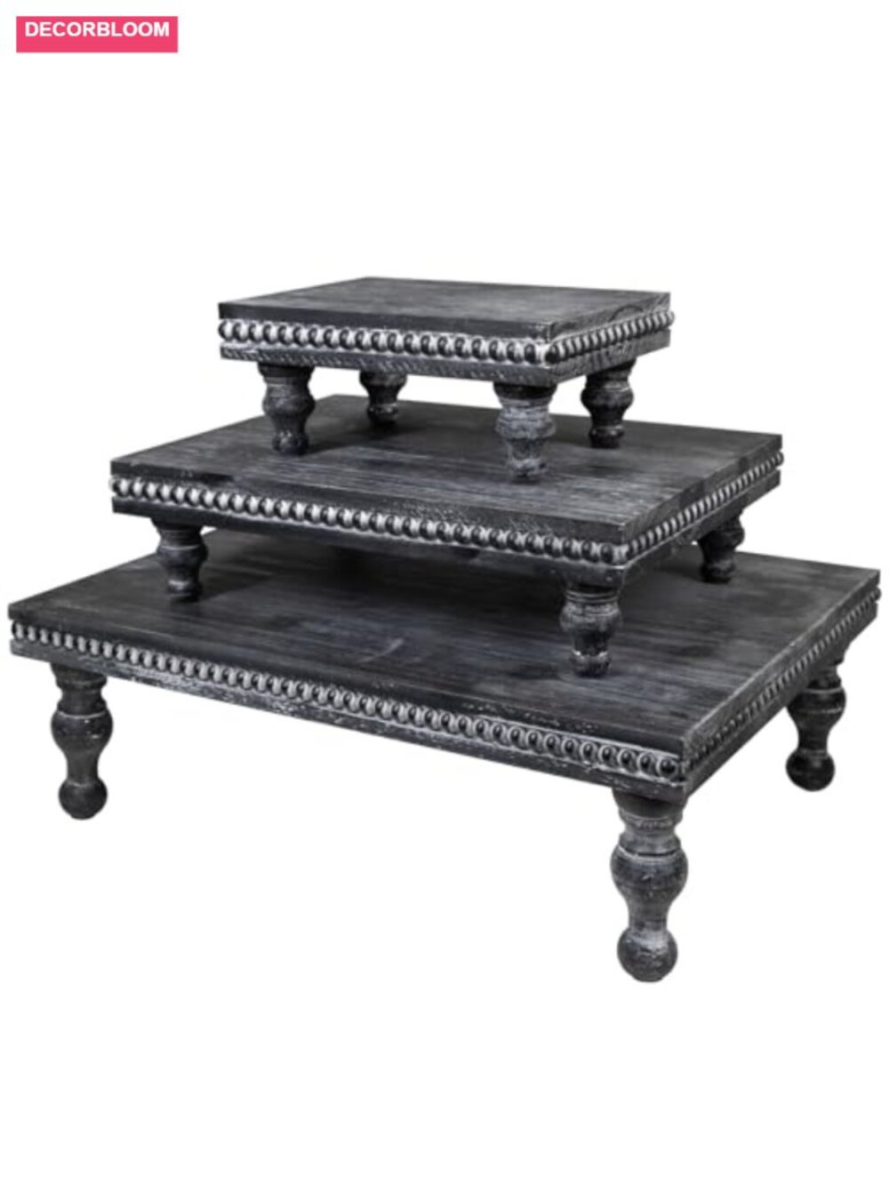 Wood Display Risers Set of 3 Beaded Pedestal Stand Rustic